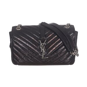 ♥️Saint Laurent Paris Small Monogram College Black Chevron Leather Shoulder Bag